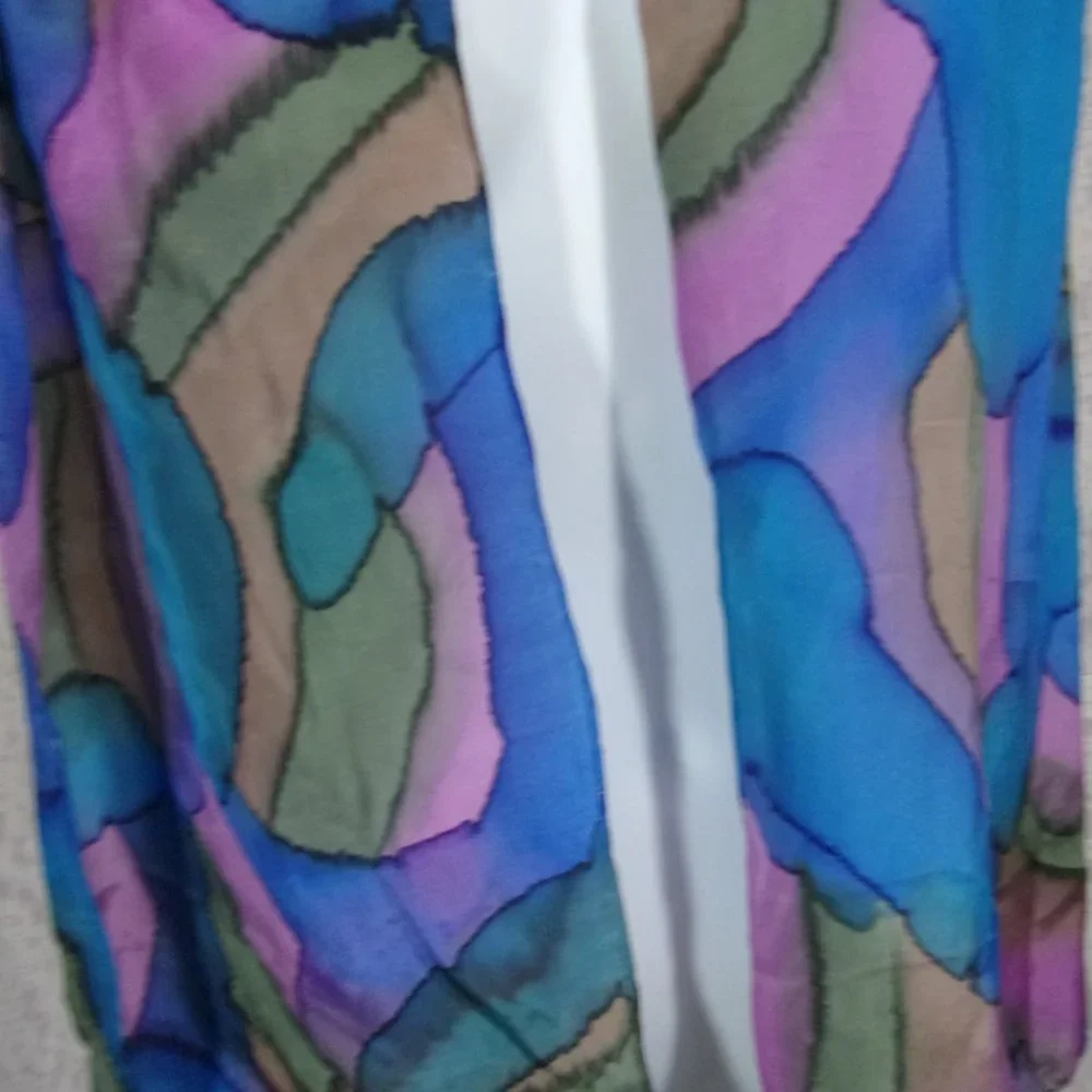 Oblong Silk Tie Dyed Scarf Susie Hardy Stained Glass Blue and Lavender NWOT